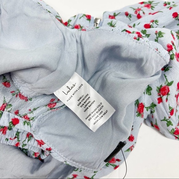 Lulus Sunny‎ Expectations Blue Rose Floral Puff Sleeve Crop Top Small - Picture 9 of 11